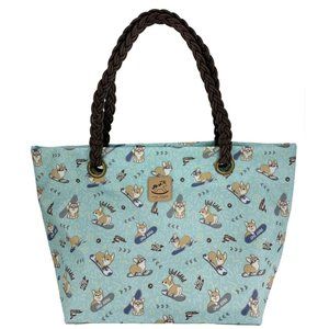 Waterproof Snow Corgi Woven Tote Shoulder Bag